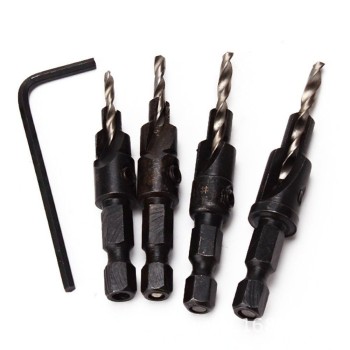4PCS/SET Cone-hole Inverted Angle Drill 1/4" Hexagonal Shank Hole Drill Sinking Countersink Drill Bit Woodworking Hole Opener